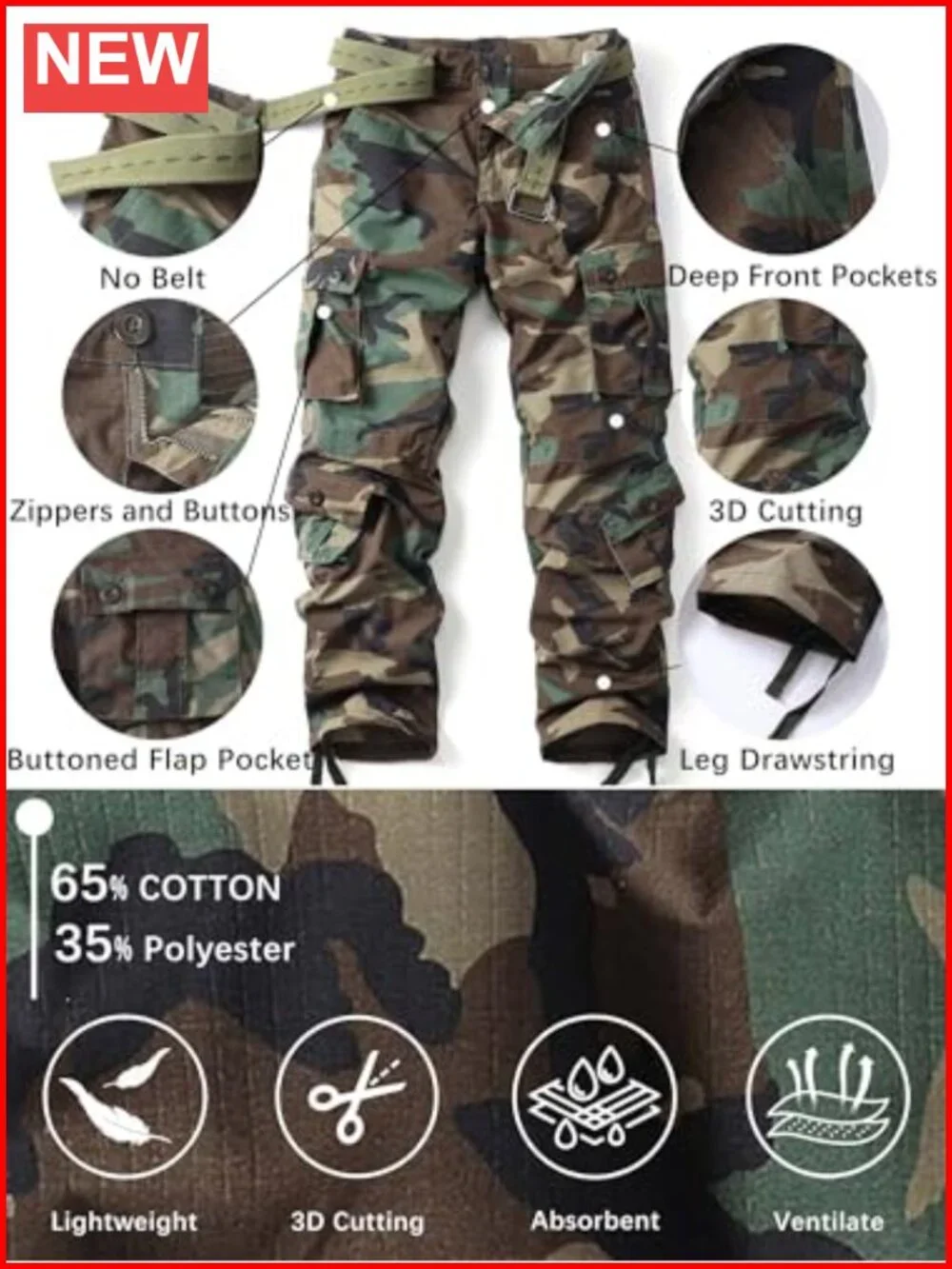 Ripstop Cargo Pants Men's Wild Army BDU Tactical Outdoor Trousers 8 Pockets
